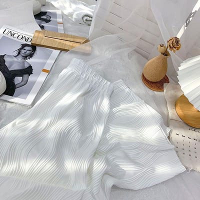 Pantalon d'été à jambes larges pour femmes, pliable, fin, grande taille, en soie glacée XL blanc