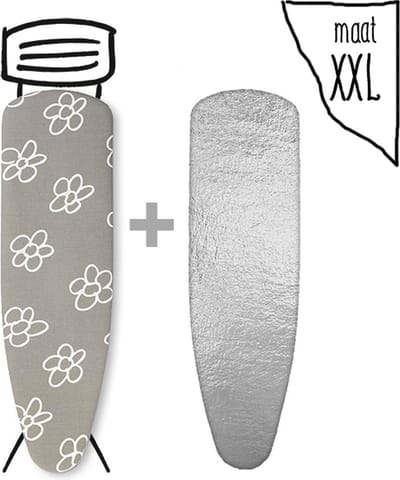 Leuke Strijkhoezen | Strijkhoes met een Stoom Molton - Bloemen Grijs - maat XXL - complete set