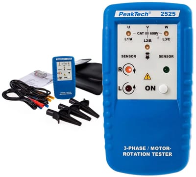 Draaiveldmeter - Fasetester - Krachtstroom Meten - Contactloos Draaien - CAT III 300V - Grijs