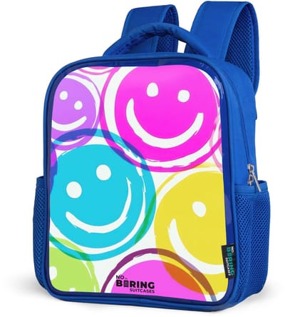 NoBoringSuitcases.com® - Rugzak blauw - Schooltas jongens - Kleurrijke glimlachexplosie - Kinder rugtas jongen - Boekentas kind - Kinderrugzak voor school - Schoolrugzak