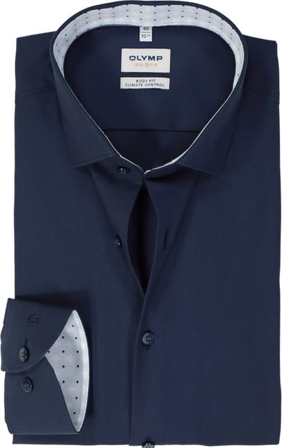 OLYMP 24/7 Level 5 body fit overhemd - twill - marine blauw - Strijkvriendelijk - Boordmaat: 40