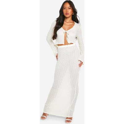 boohoo Dames Doorschijnende getextureerde low-rise maxi-rok | Ivoor | Maat: 38