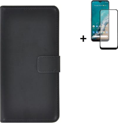 Hoesje Geschikt voor Nokia G50 - Screenprotector Nokia G50 - Wallet Bookcase Zwart + Full Screenprotector