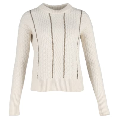 Michael Kors kabeltrui met kettingdetails in witte wol