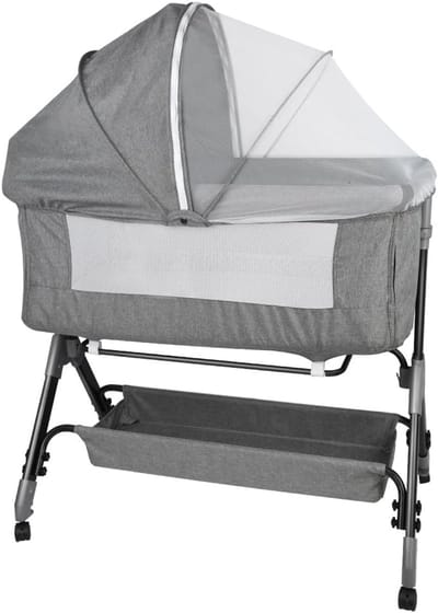 Babywieg met Matras - Co-sleeper Peuterbed - Veilig Slapen - In Hoogte Verstelbaar - 104x52x100-110cm - Grijs