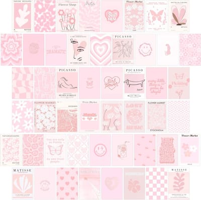 Esthetische Roze Wandcollage Set, 50 Posters voor Kamerdecoratie Tienermeisjes Slaapkamer (10x15 cm)
