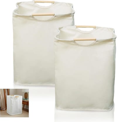 Set van 2 Smalle Wasmanden van Stof, Ideaal voor Wasverzameling in Badkamer en Slaapkamer, Handige Opbergmanden met Handvatten, 30 × 29 × 38.5 cm