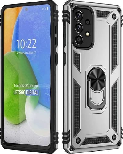 Hoesje Geschikt Voor Samsung Galaxy A73 5G Hoesje Armor Anti-shock Backcover Zilver - Galaxy A73 5G - A73 5G Backcover kickstand Ring houder cover TPU backcover oTronica