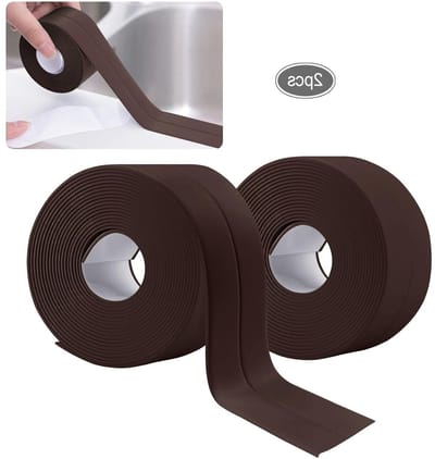 SnelShoppen - 2Pcs Kitband Sealant Tape, Waterdichte Hechtband voor Keramische Tegels, Keuken, Badkamer, Toilet, Wand Hoeklijn PE (Bruin)