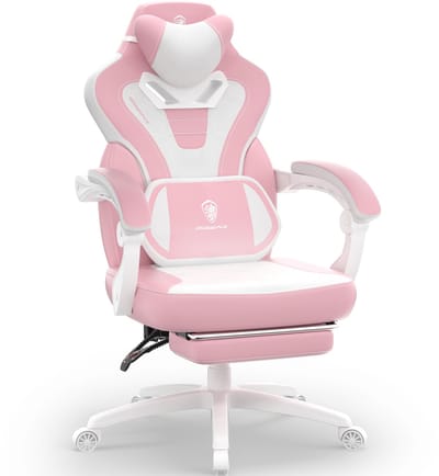 Gamestoel - Gaming Stoel Verstelbaar - Met voetsteun - Massagefunctie - Voor thuisgebruik - 63x65x121 cm - 1 stuks - Rozig witrt