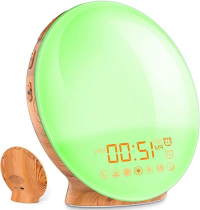 Lichtwekker - Daglichtwekker Weklamp - Natuurlijk Wakker Worden - Zonsopgang Simulatie - N.v.t. - Houtlook Geel