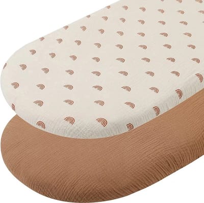 2 Stuks - Hydrofiele Baby Hoeslaken Wieg - Taupe Regenboogjes en Bruin Effen - Kinderwagen matras - 80x40 cm - Aankleedkussenhoes