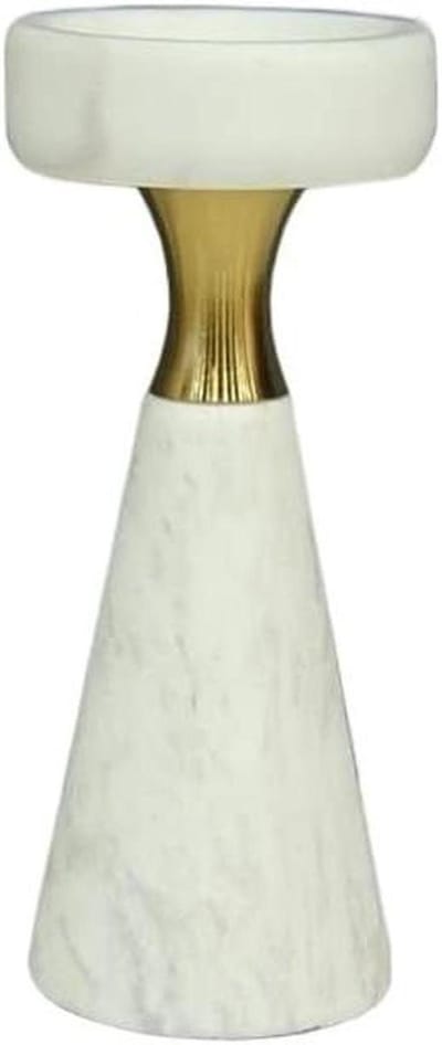 Kandelaar Marmer - Kaarshouder Decoratief - Sfeer Creëren - Stabiel Chassis - Hoogte 19cm - Wit