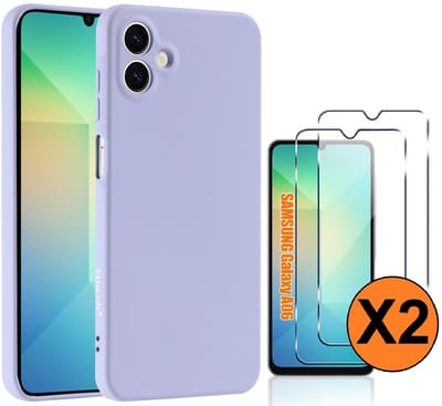 Hoesje Geschikt Voor Samsung Galaxy A06 Hoesje siliconen Lila zacht siliconen hoesje A06 TPU backcover - Met Screenprotector - 2 stuks