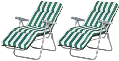 Opklapbare Tuinstoelen Set van 2 - Ligbed met Kussens - Ligstoel met 5-standen Verstelbare Rugleuning - Tuinstoel - Strandstoel - Campingligstoel - tot 120 kg - Zonnebed - Relaxstoel voor Tuin, Terras, Zwembad & Balkon - Groen + Wit