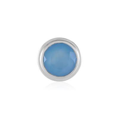 Cavill - Zilveren Hanger - 925 Sterling Zilver Geplatineerd - Blauwe Chalcedoon 4,5 ct Rond - Elegant Minimalistisch Design - 16x16 mm