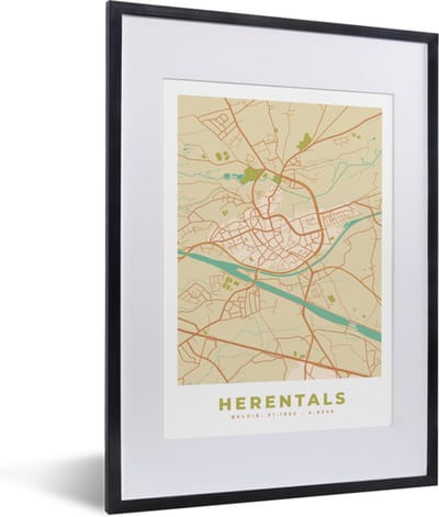Fotolijst incl. Poster - Herentals - België - Stadskaart - Kaart - Plattegrond - 30x40 cm - Posterlijst