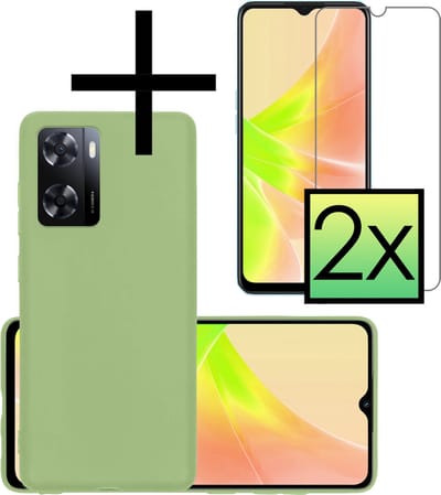 Hoesje - Met 2x Screenprotector - Geschikt voor OPPO A57 - Sterk & Shockproof - Back Cover - Siliconen Case - Telefoon Hoes - Groen