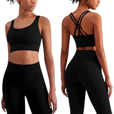 SparkNine Elevate Sportset - tweedelig - L - zwart - high-impact ondersteuning - hoge taille - cross back - compressie - hoge taille - sportkledingset