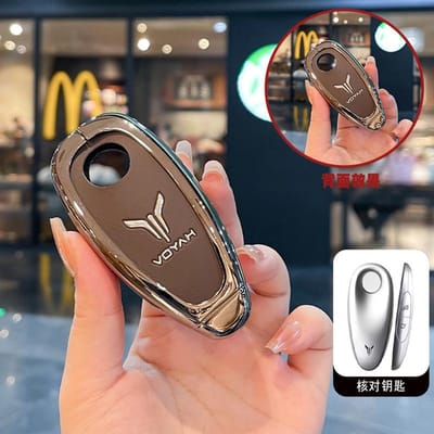Housse de clé en alliage de zinc pour porte-clés à boucle pour Voyah Free Smart Fob Coque de protection pour clé Décoration automobile Accessoires d'intérieur 3 buttons black