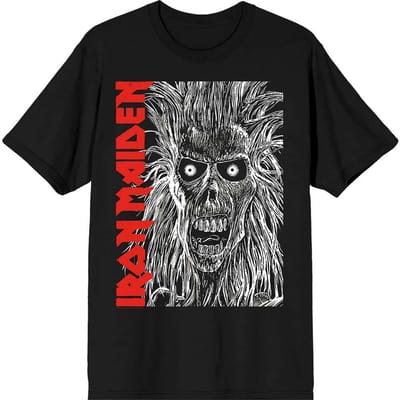 Iron Maiden - Eponymous Face Red Logo Heren T-shirt - S - Zwart