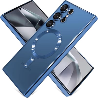 Telefoonhoesje Geschikt voor Samsung Galaxy S23 Ultra – Siliconen Hoes met Chroom – Compatibel met MagSafe – Geïntegreerde Camerabescherming – Lichtblauw – FuturiQ
