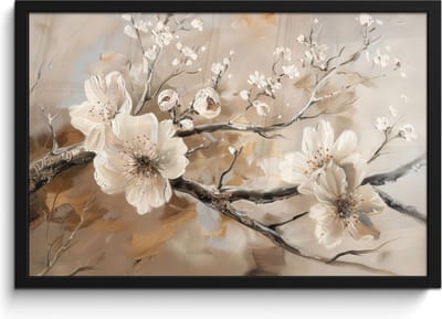Poster in lijst - Fotolijst 60x40 cm - Posters - Bloemen - Natuur - Wit - Bloesem - Abstract - Posterlijst zwart - Decoratie - Wanddecoratie woonkamer - Muurdecoratie slaapkamer