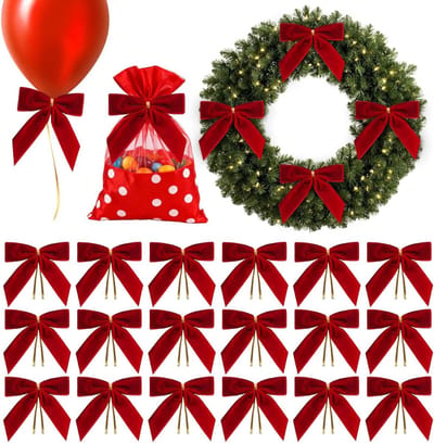 Kerststrikken Fluwelen - Ornamenten Strikjes - Feestelijke Decoratie - Zachte Romantische Uitstraling - 24 stuks - Rood