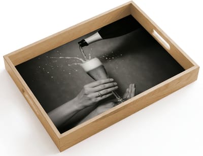 Dienblad hout 40x30 cm - Schootdienblad - Champagnefles - Glas - Minimalistisch - Spetters - Borrelplank rechthoek - Plateau dienbladen