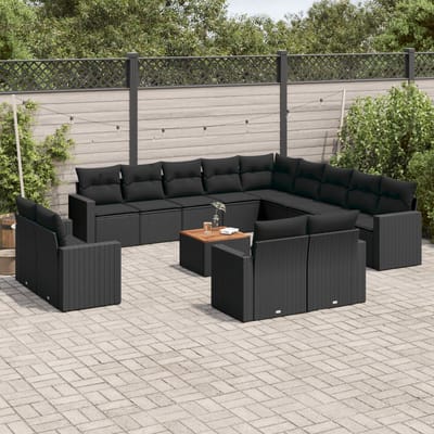 vidaXL - 14-delige - Loungeset - met - kussens - poly - rattan - zwart