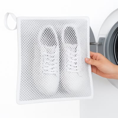 Sneakerdroger & Waszak – 2-in-1 Droog- en Wasoplossing voor Sportschoenen, Kleding & Wasgoed | Duurzame Mesh Polyester | 40,5 × 40,5 cm – Wit