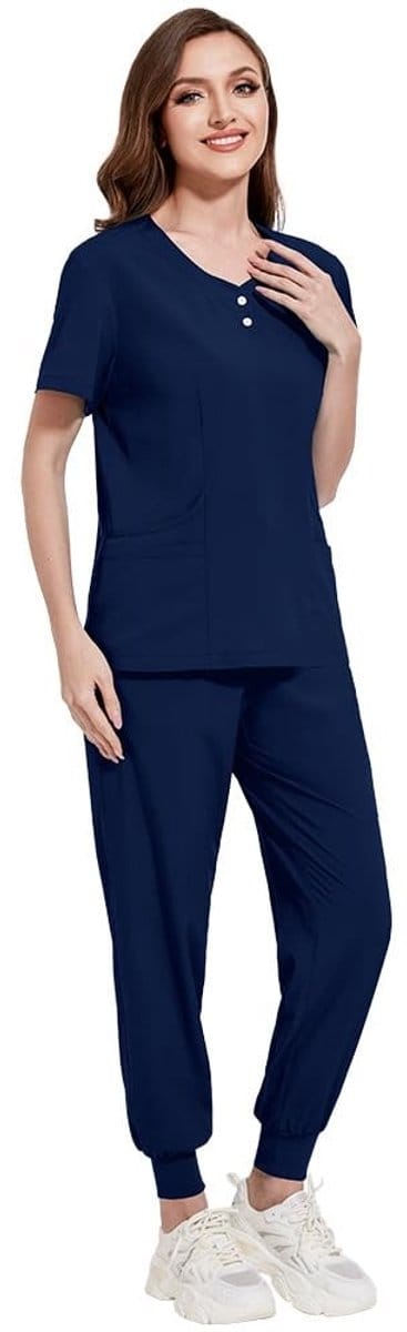 Dailygoods- Scrubs Dames Set Vochtafvoerend - Boog Hals - Korte Mouw - Joggingbroek - Comfortabel - Casual - Model Q-DK52 - Verpleeguniform