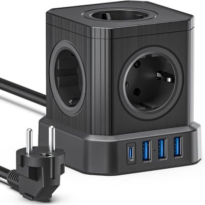 ApexArte® Stekkerdoos met USB - Verdeelstekker - Stopcontact Splitter - Zwart