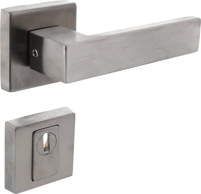 Intersteel Set achterdeurbeslag Amsterdam op vierkante massieve rozet SKG*** met kerntrekbeveiliging rvs geborsteld