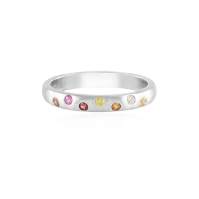 Cavill - Zilveren ring met 7 ronde saffieren uit Madagaskar - 925 Sterling zilver geplatineerd - 0,225 ct - Elegante damesring - Bezel zetting