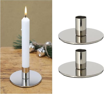 Set van 2 kaarsenhouders, metaal, zilver, 10 x 5 cm, vintage kaarsenhouder, retro woondecoratie, kersttafeldecoratie, kaarsenhouder, kaarsenspeld, scandinavische chique woonkamerdecoratie, decoratieve schaal