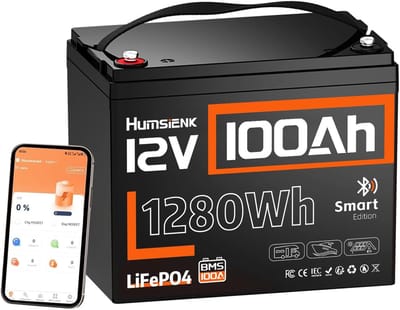 Lithium Accu - LiFePO4 Batterij - Energie Opslag - Bluetooth Beheer - 100Ah 12V - Zwart