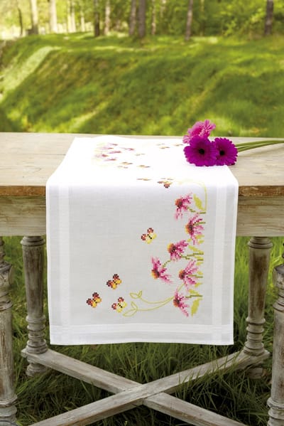 Vervaco - Tafelloper kit met ingeweven boord - 40 x 100cm - Zonnehoed met vlinders - PN-0149412
