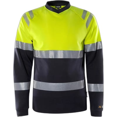 Fristads Flamestat Hi Vis T-Shirt Met Lange Mouwen Klasse 1 7107 Tfl - Hi-Vis geel/marineblauw - S