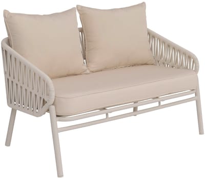 Aluminium tuinbank MCW-P90, tuinset zitbank outdoor, touwvlechtwerk Rope stof/textiel (180 g/m²) ~ crème