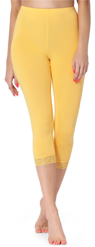 Merry Style MS-MS10-290-LE Dames Capri Leggings - Sport - Vrijetijdsbroek - 3/4 Lengte met Kant - Viscose - Sporbroek - Yogabroek - Geel - S