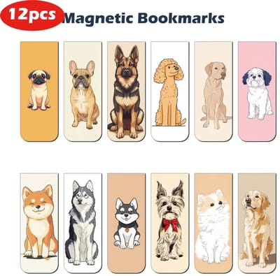 Viwado® - Set van 12 Magnetische Boekenleggers - Vrolijke Hondenthema & Dierenportretten - Met Sterke Magneet & Unieke Ontwerpen
