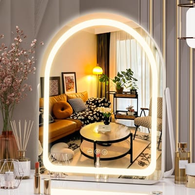 Draaibare Make-upspiegel met Verlichting - Dimbare 3 Modi en Slimme Touch-bediening, 360 Graden Rotatie, Wit
