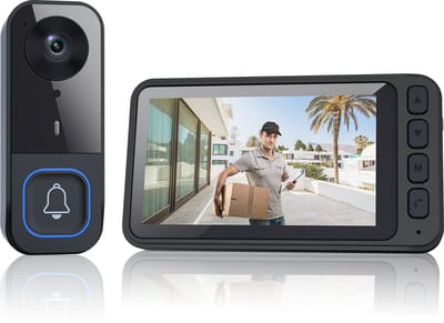 Draadloze Deurbel met Camera – 4.5” Scherm, Geen App of Wifi Nodig – HD Nachtzicht – 120° Groothoek – Tweeweg Audio – 1000mAh Batterij – IP65 Waterdicht – 720P Video-opname via MicroSD