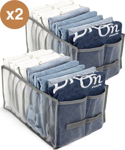 Comforder Kleding Organizer Opbergsysteem - Set van 2 Opbergmanden Broeken - Shirts - 9 Vakken