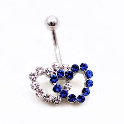 RVS Dubbel-Harten Navelpiercing Wit-Blauw-Zirkonia