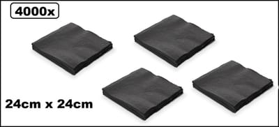 4000x Cocktail servet 24cm x 24cm 2 laags zwart - Tissue servetten diner takeaway feest event festival