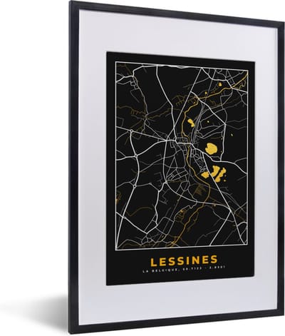 Fotolijst incl. Poster - Kaart - Lessines - Stadskaart - Goud - Plattegrond - 30x40 cm - Posterlijst