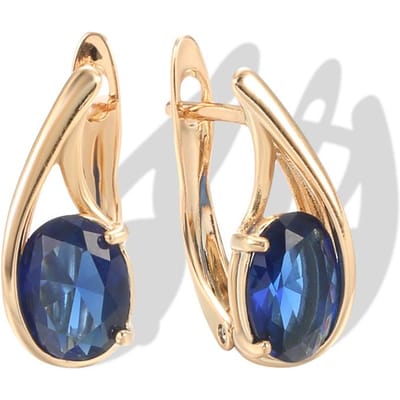 Boucle d'oreille de luxe pour femme en or rose, bijoux fins de mariage, mode, grande boucle d'oreille pendante ovale avec zircon naturel bleu beige