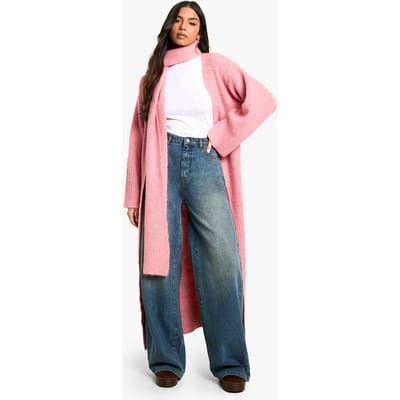 boohoo Dames Gebreide Maxi Cardigan en Oversized Sjaal Set | Pink | Maat: Small